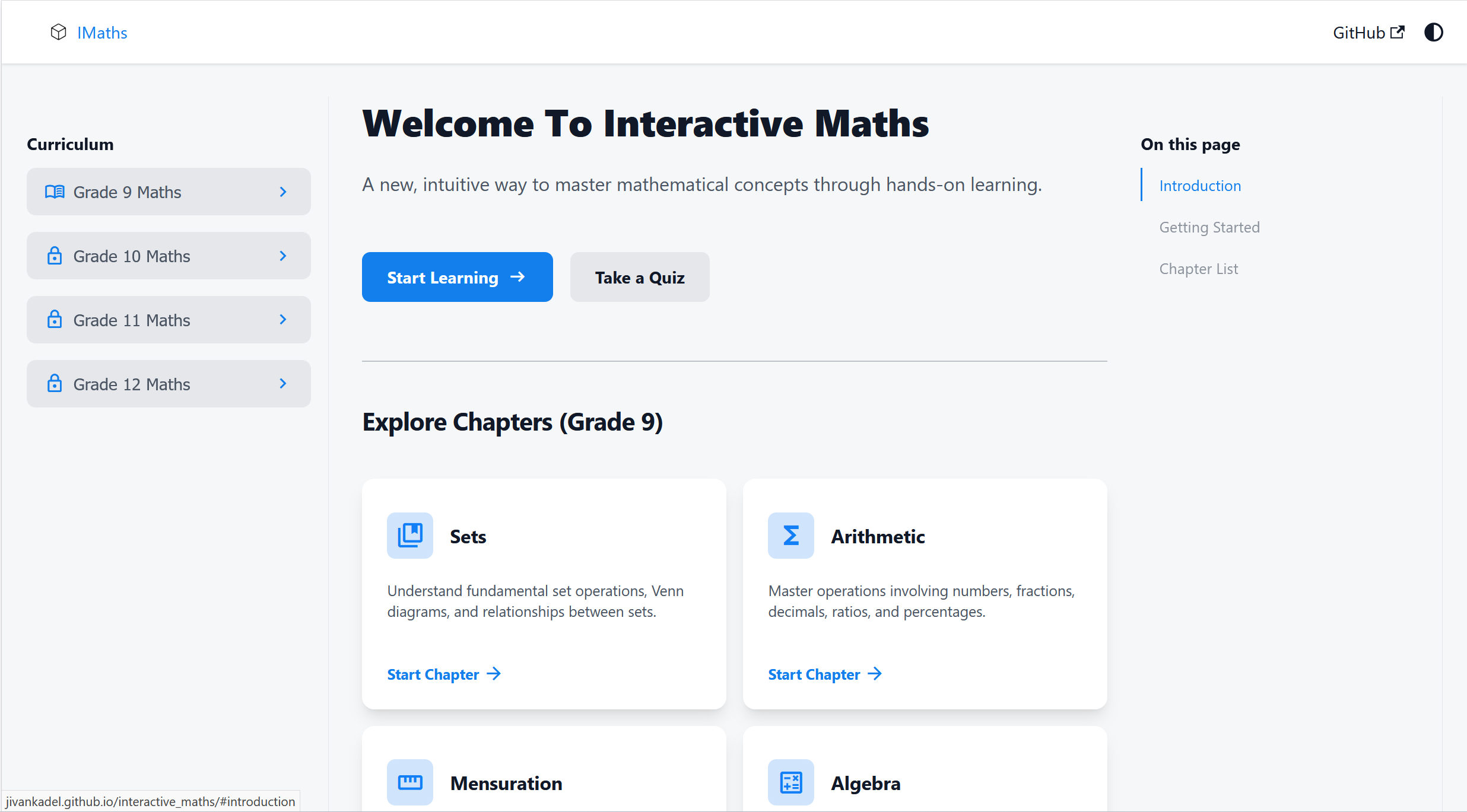 Interactive Maths - Documentation-like Maths Learning Site (Grade 9)